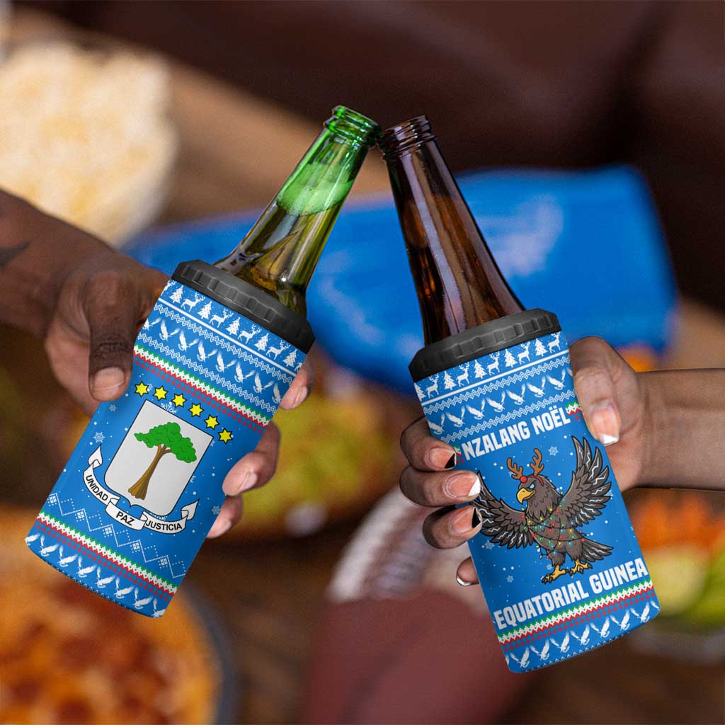 Equatorial Guinea Christmas 4 in 1 Can Cooler Tumbler Nzalang Noel Eagle Flag Snowflakes - African Pride