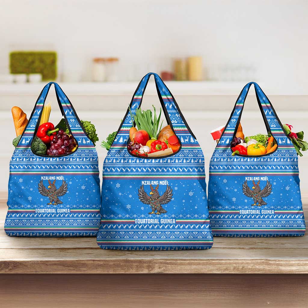 Equatorial Guinea Christmas Grocery Bag Nzalang Noel Eagle Flag Snowflakes - African Pride