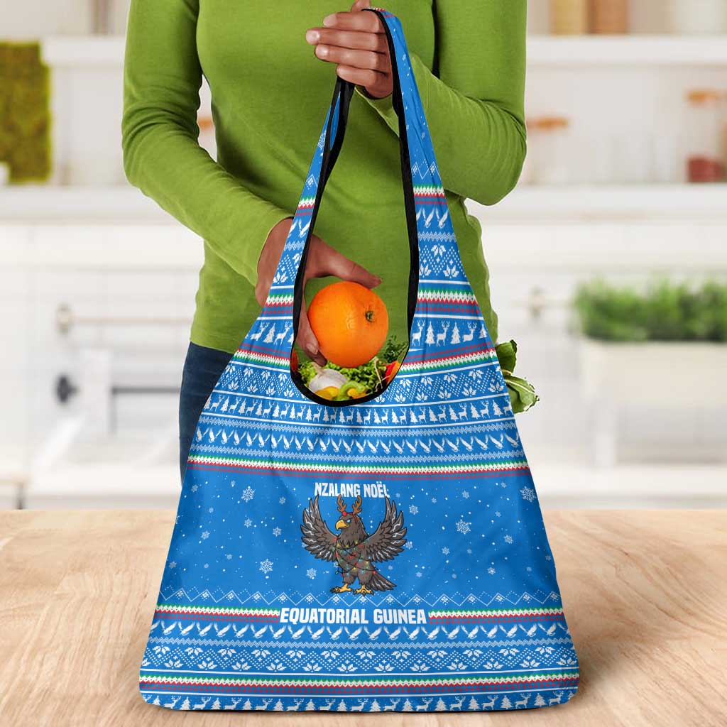 Equatorial Guinea Christmas Grocery Bag Nzalang Noel Eagle Flag Snowflakes - African Pride