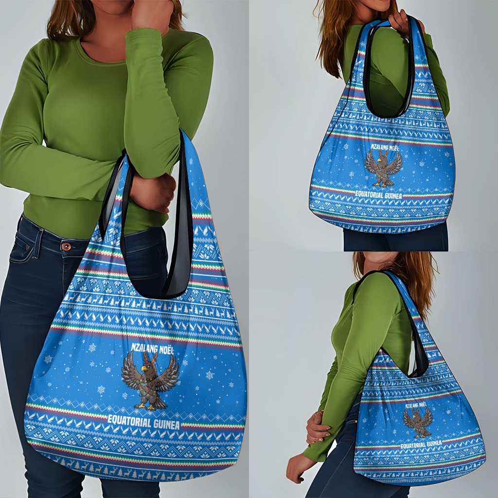 Equatorial Guinea Christmas Grocery Bag Nzalang Noel Eagle Flag Snowflakes - African Pride