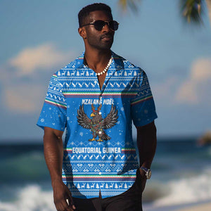 Equatorial Guinea Christmas Hawaiian Shirt Nzalang Noel Eagle Flag Snowflakes - African Pride