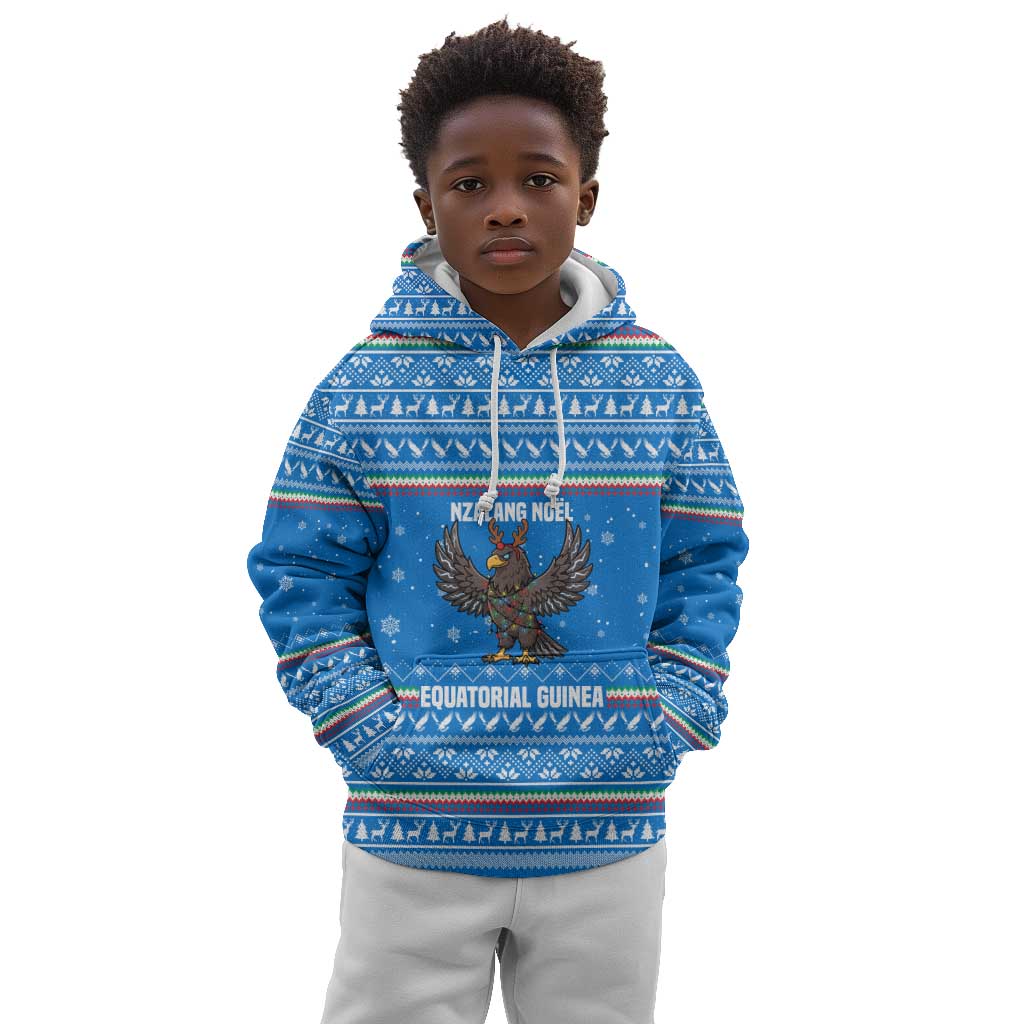 Equatorial Guinea Christmas Kid Hoodie Nzalang Noel Eagle Flag Snowflakes - African Pride