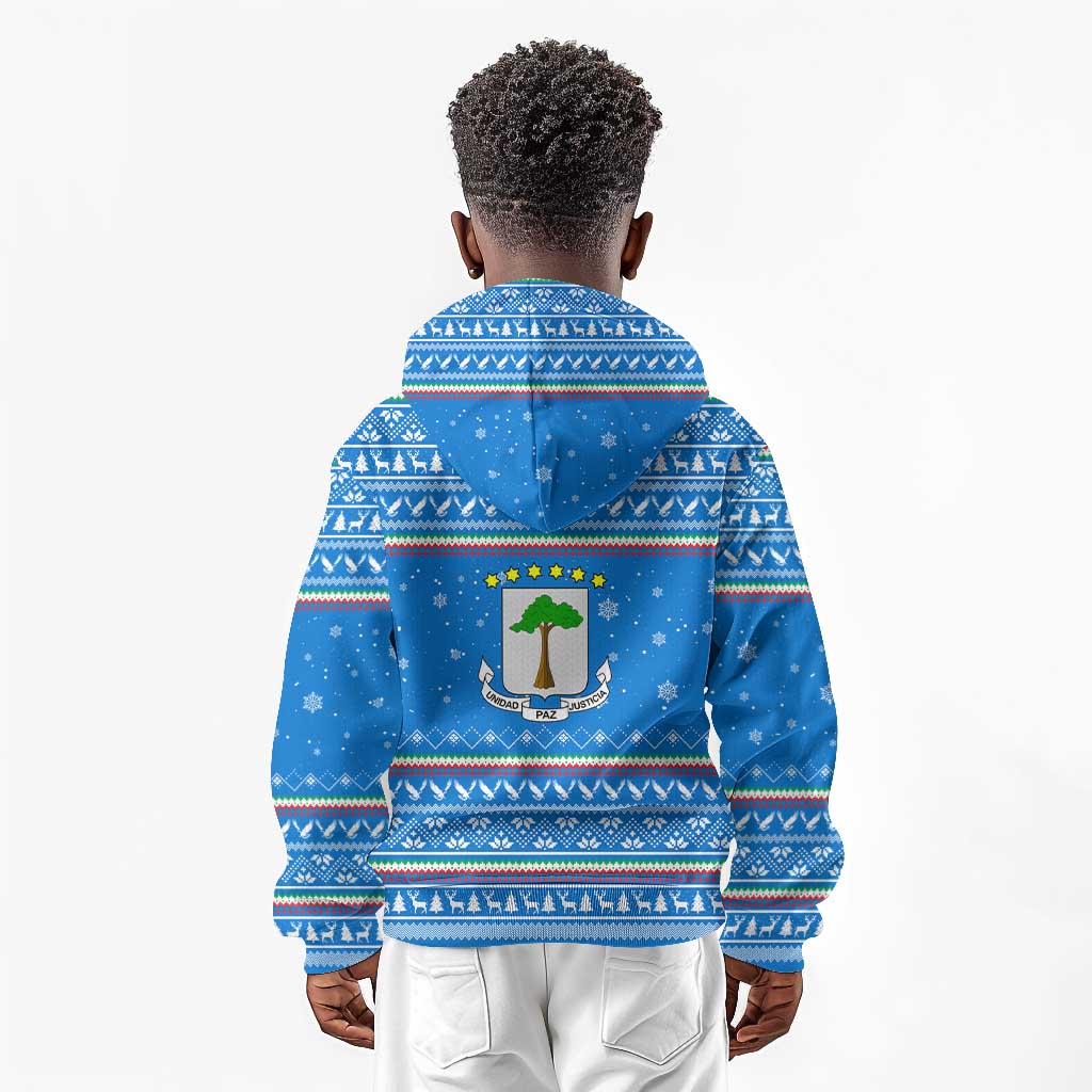 Equatorial Guinea Christmas Kid Hoodie Nzalang Noel Eagle Flag Snowflakes - African Pride
