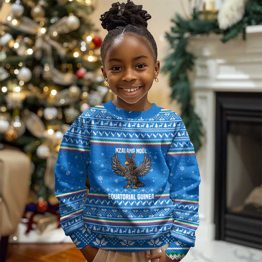 Equatorial Guinea Christmas Kid Ugly Christmas Sweater Nzalang Noel Eagle Flag Snowflakes - African Pride