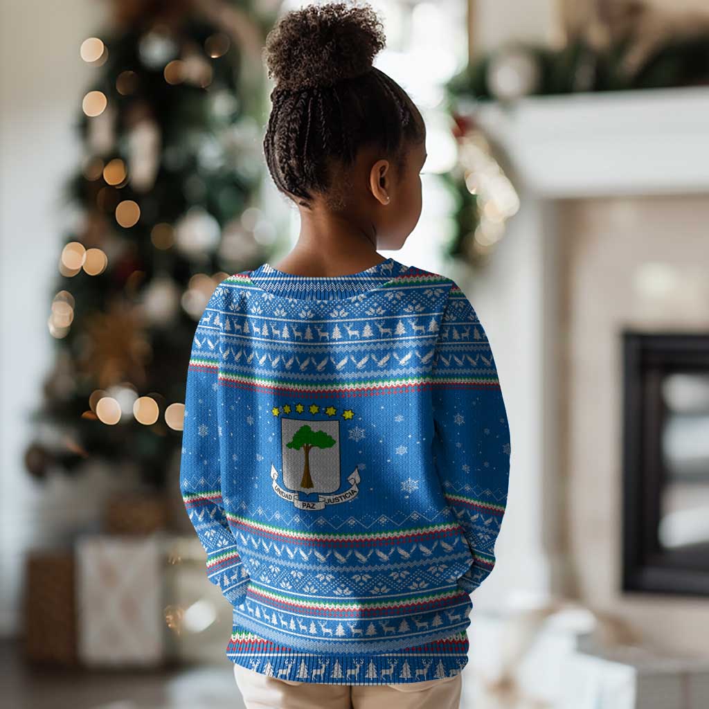 Equatorial Guinea Christmas Kid Ugly Christmas Sweater Nzalang Noel Eagle Flag Snowflakes - African Pride