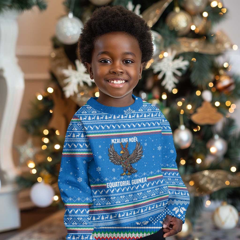 Equatorial Guinea Christmas Kid Ugly Christmas Sweater Nzalang Noel Eagle Flag Snowflakes - African Pride