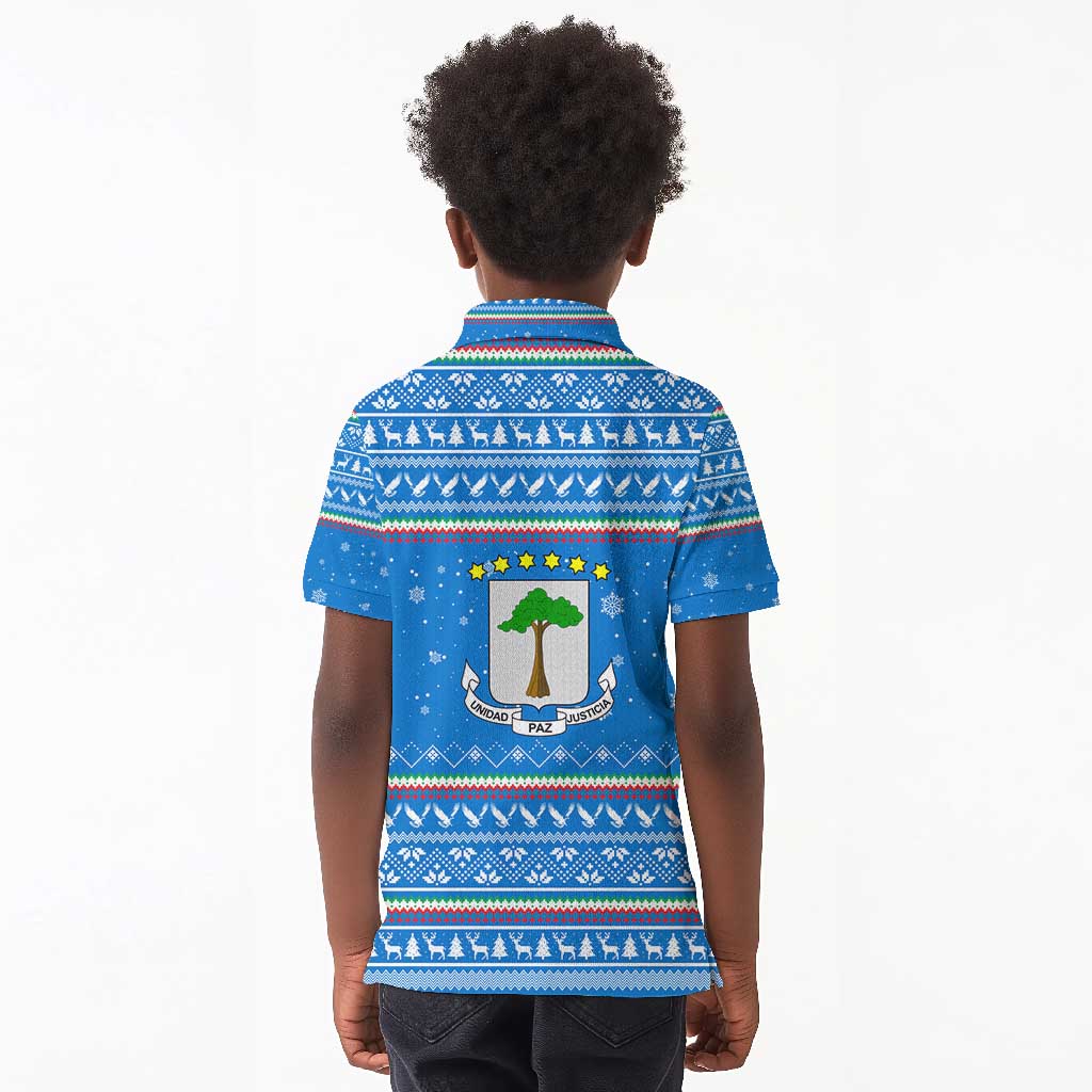 Equatorial Guinea Christmas Kid Polo Shirt Nzalang Noel Eagle Flag Snowflakes - African Pride
