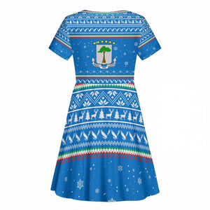 Equatorial Guinea Christmas Kid Short Sleeve Dress Nzalang Noel Eagle Flag Snowflakes - African Pride
