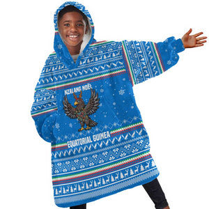 Equatorial Guinea Christmas Kid Wearable Blanket Hoodie Nzalang Noel Eagle Flag Snowflakes - African Pride
