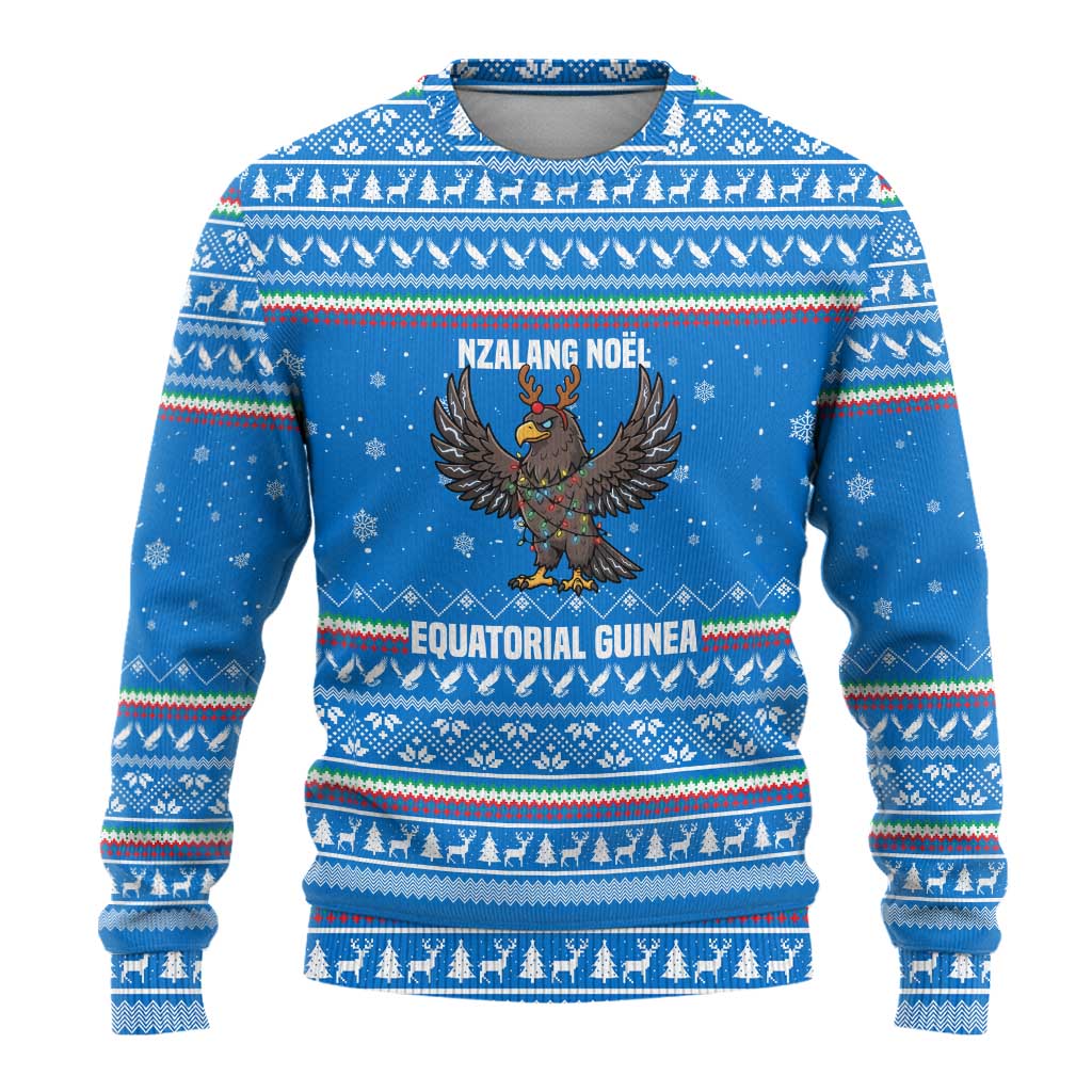 Equatorial Guinea Christmas Ugly Christmas Sweater Nzalang Noel Eagle Flag Snowflakes - African Pride