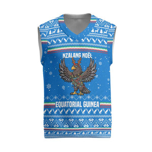 Equatorial Guinea Christmas Knitted V-Neck Vest Nzalang Noel Eagle Flag Snowflakes - African Pride