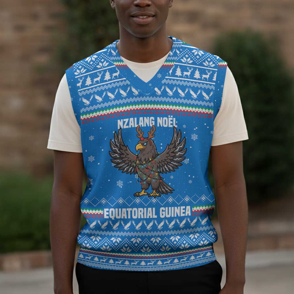 Equatorial Guinea Christmas Knitted V-Neck Vest Nzalang Noel Eagle Flag Snowflakes - African Pride