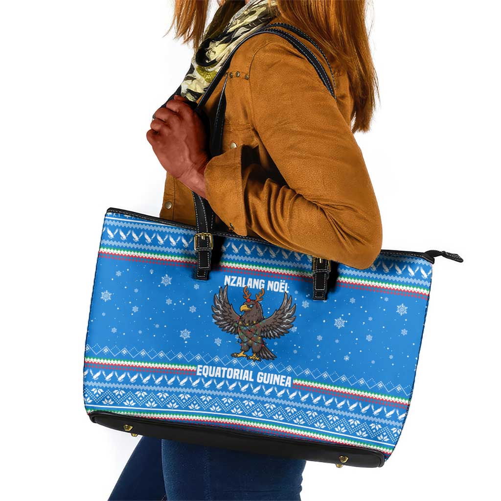 Equatorial Guinea Christmas Leather Tote Bag Nzalang Noel Eagle Flag Snowflakes - African Pride