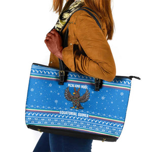 Equatorial Guinea Christmas Leather Tote Bag Nzalang Noel Eagle Flag Snowflakes - African Pride