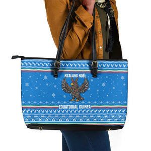 Equatorial Guinea Christmas Leather Tote Bag Nzalang Noel Eagle Flag Snowflakes - African Pride