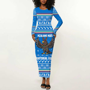 Equatorial Guinea Christmas Long Sleeve Bodycon Dress Nzalang Noel Eagle Flag Snowflakes - African Pride