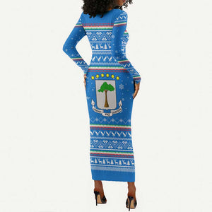 Equatorial Guinea Christmas Long Sleeve Bodycon Dress Nzalang Noel Eagle Flag Snowflakes - African Pride