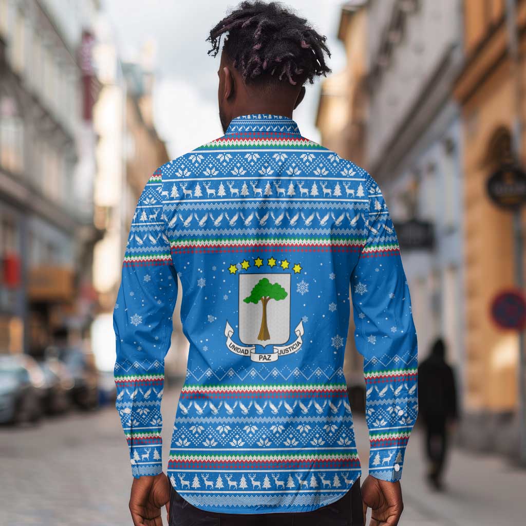 Equatorial Guinea Christmas Long Sleeve Button Shirt Nzalang Noel Eagle Flag Snowflakes - African Pride