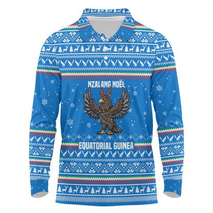Equatorial Guinea Christmas Long Sleeve Polo Shirt Nzalang Noel Eagle Flag Snowflakes - African Pride
