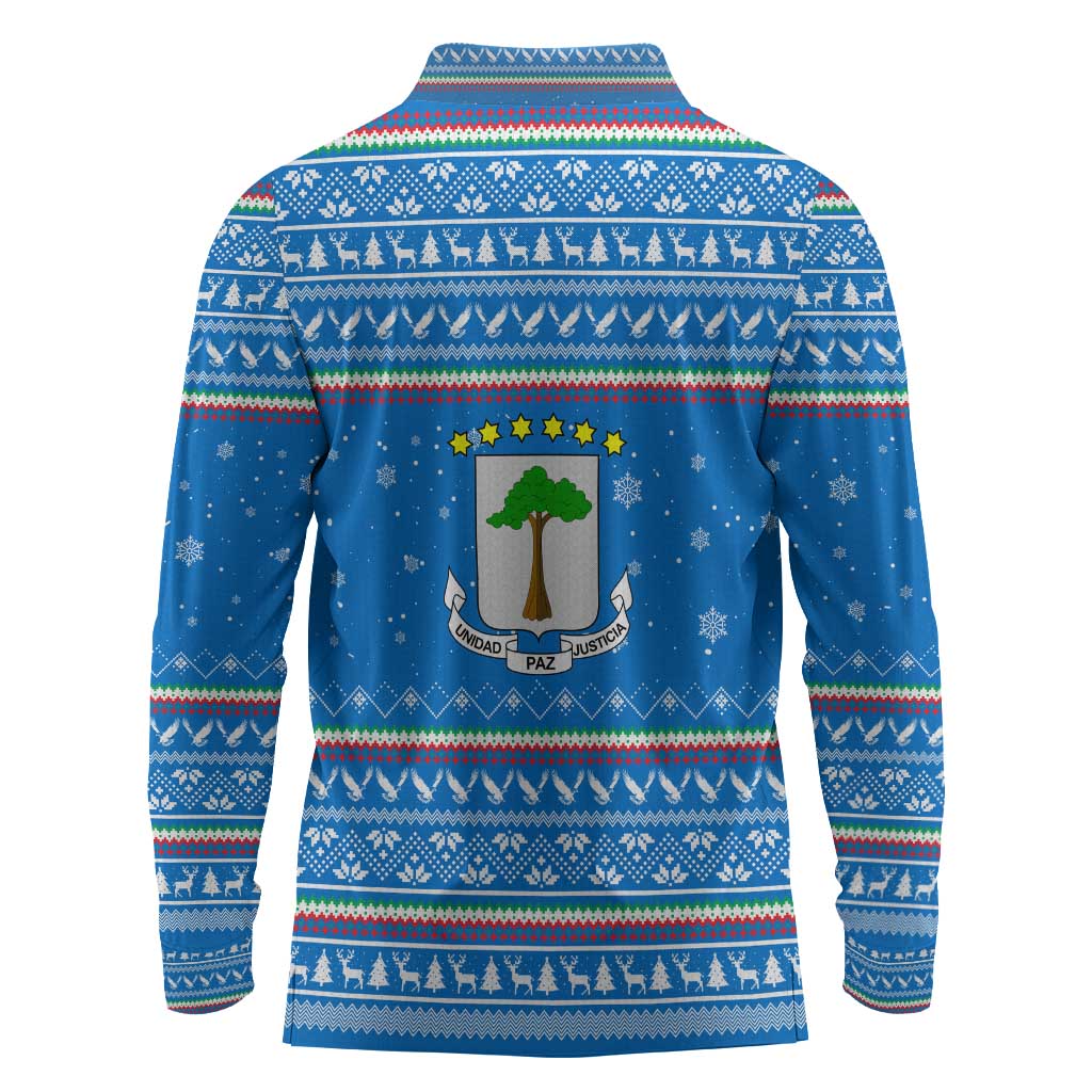 Equatorial Guinea Christmas Long Sleeve Polo Shirt Nzalang Noel Eagle Flag Snowflakes - African Pride