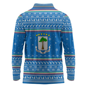 Equatorial Guinea Christmas Long Sleeve Polo Shirt Nzalang Noel Eagle Flag Snowflakes - African Pride