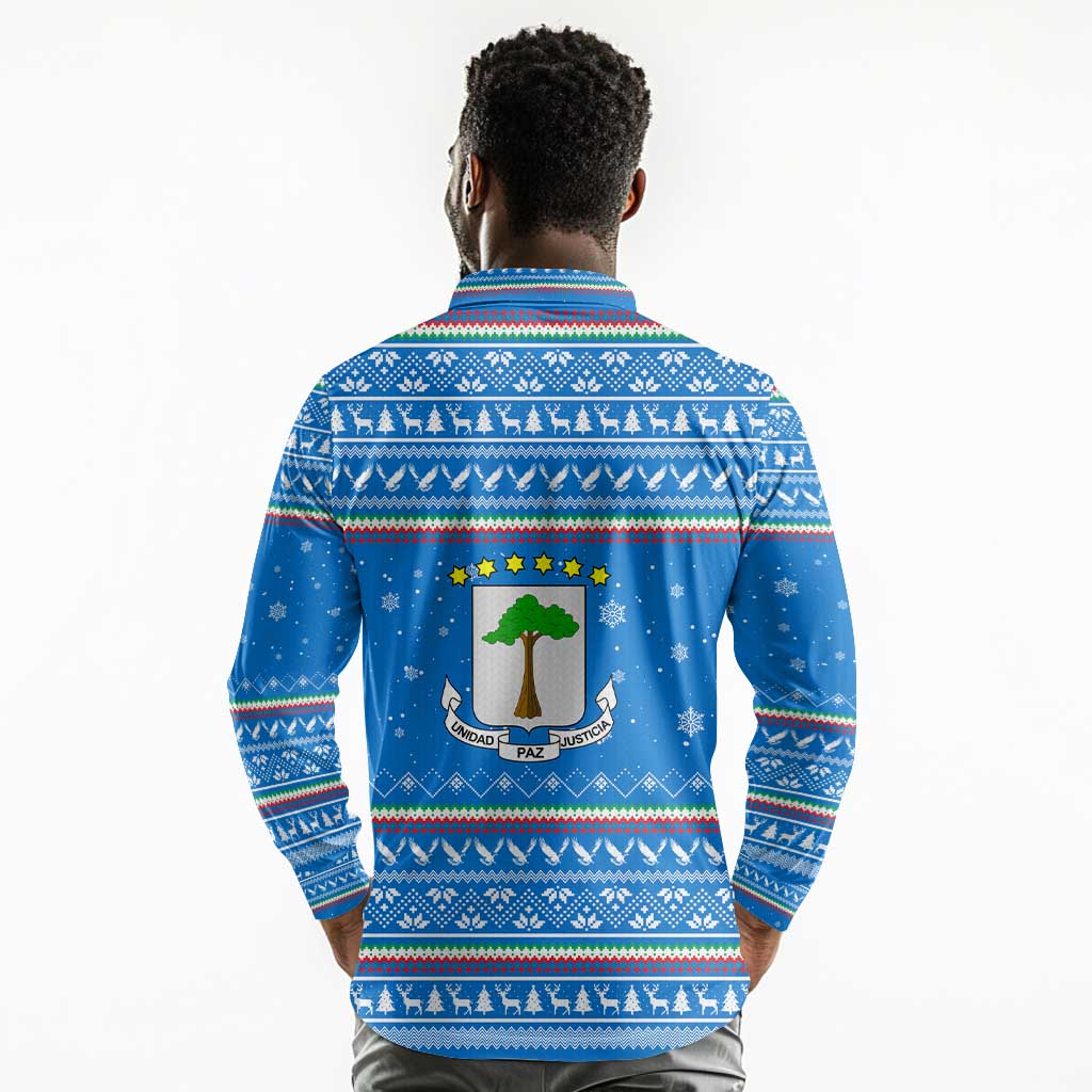 Equatorial Guinea Christmas Long Sleeve Polo Shirt Nzalang Noel Eagle Flag Snowflakes - African Pride