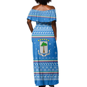 Equatorial Guinea Christmas Off Shoulder Maxi Dress Nzalang Noel Eagle Flag Snowflakes - African Pride