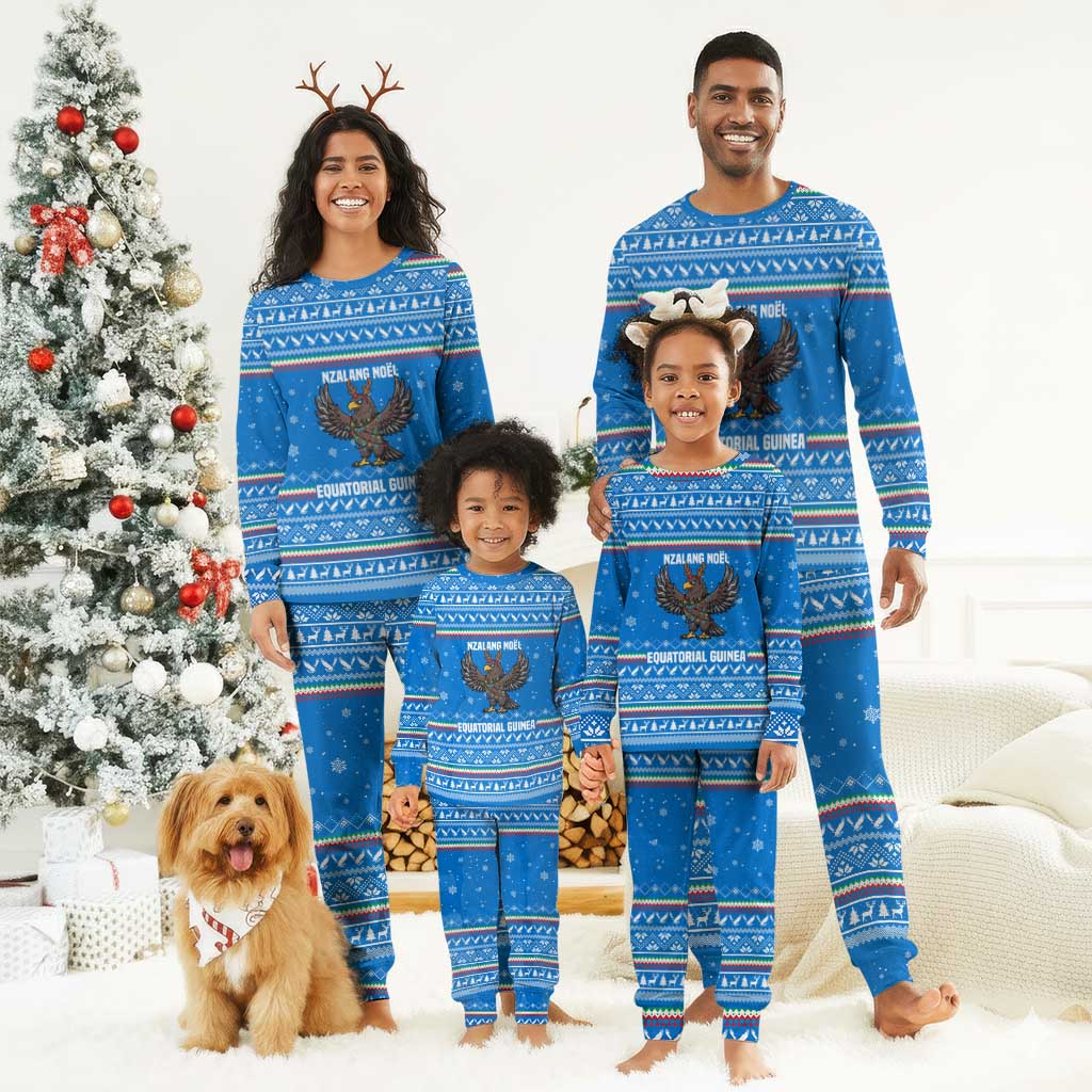Equatorial Guinea Christmas Pajama Set Nzalang Noel Eagle Flag Snowflakes - African Pride
