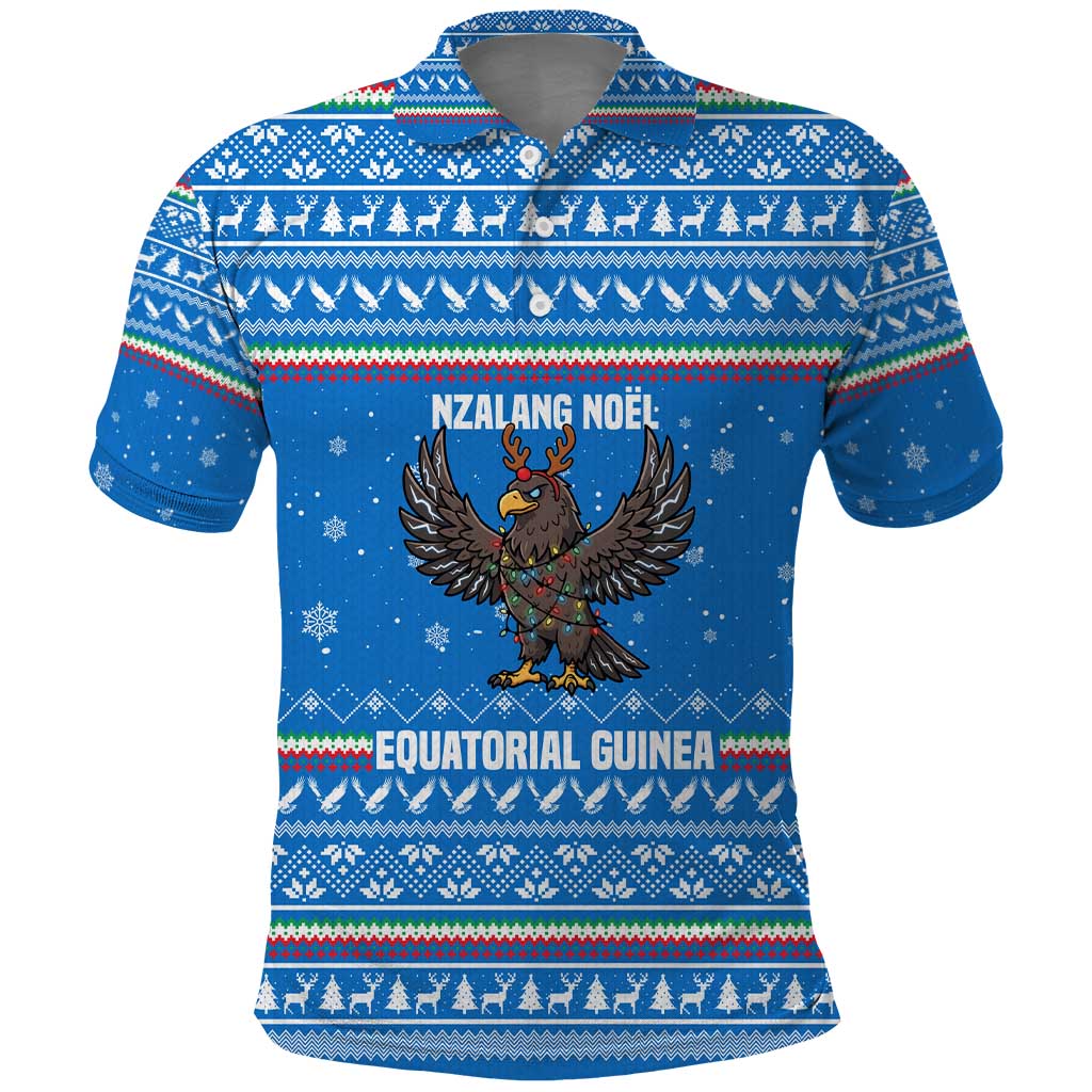 Equatorial Guinea Christmas Polo Shirt Nzalang Noel Eagle Flag Snowflakes - African Pride