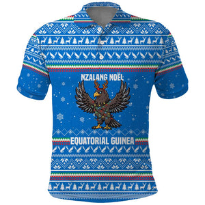 Equatorial Guinea Christmas Polo Shirt Nzalang Noel Eagle Flag Snowflakes - African Pride