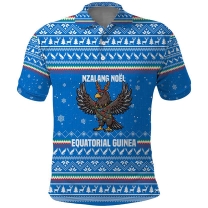 Equatorial Guinea Christmas Polo Shirt Nzalang Noel Eagle Flag Snowflakes - African Pride