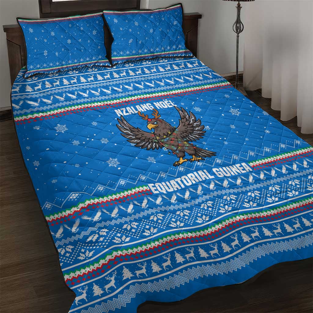Equatorial Guinea Christmas Quilt Bed Set Nzalang Noel Eagle Flag Snowflakes - African Pride