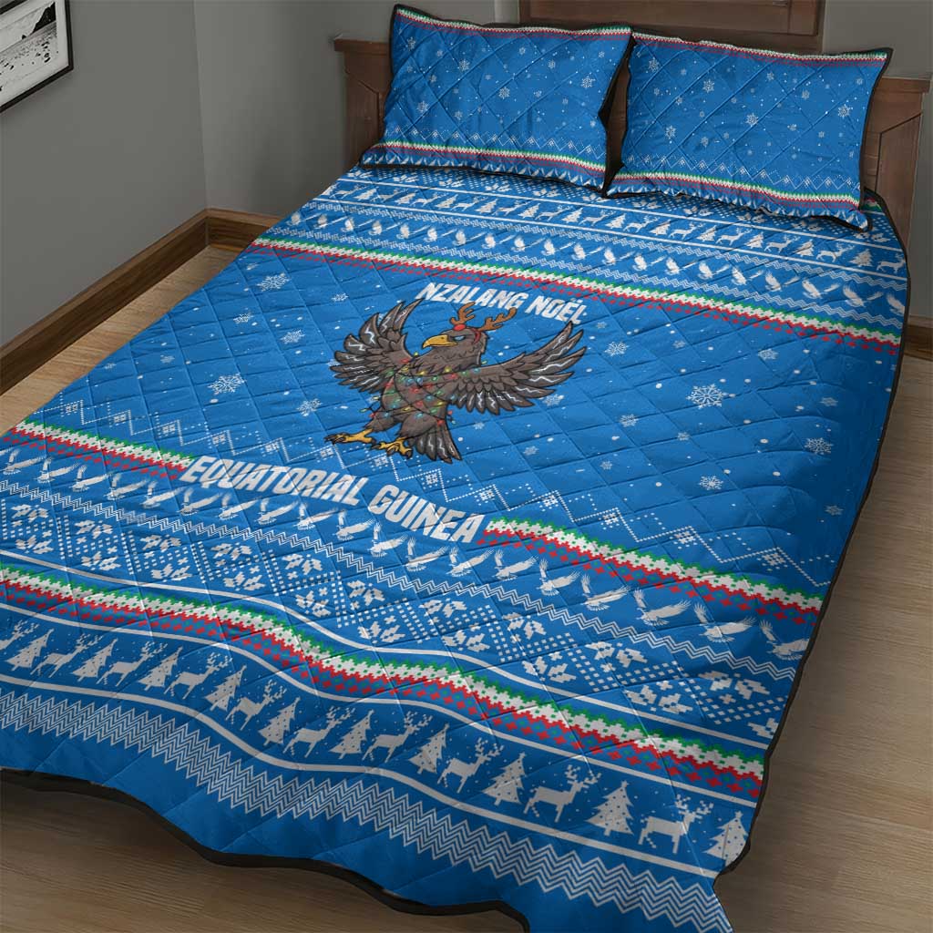 Equatorial Guinea Christmas Quilt Bed Set Nzalang Noel Eagle Flag Snowflakes - African Pride