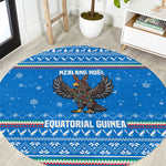Equatorial Guinea Christmas Round Carpet Nzalang Noel Eagle Flag Snowflakes - African Pride