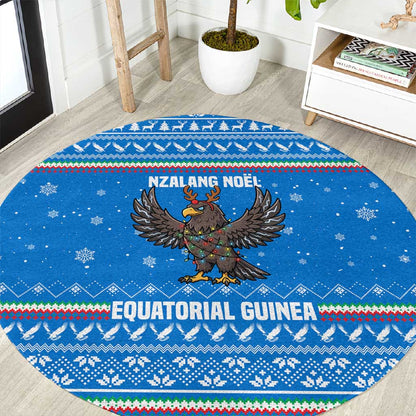 Equatorial Guinea Christmas Round Carpet Nzalang Noel Eagle Flag Snowflakes - African Pride