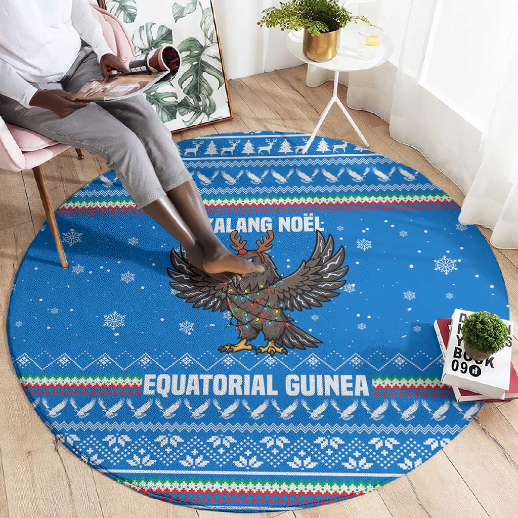Equatorial Guinea Christmas Round Carpet Nzalang Noel Eagle Flag Snowflakes - African Pride