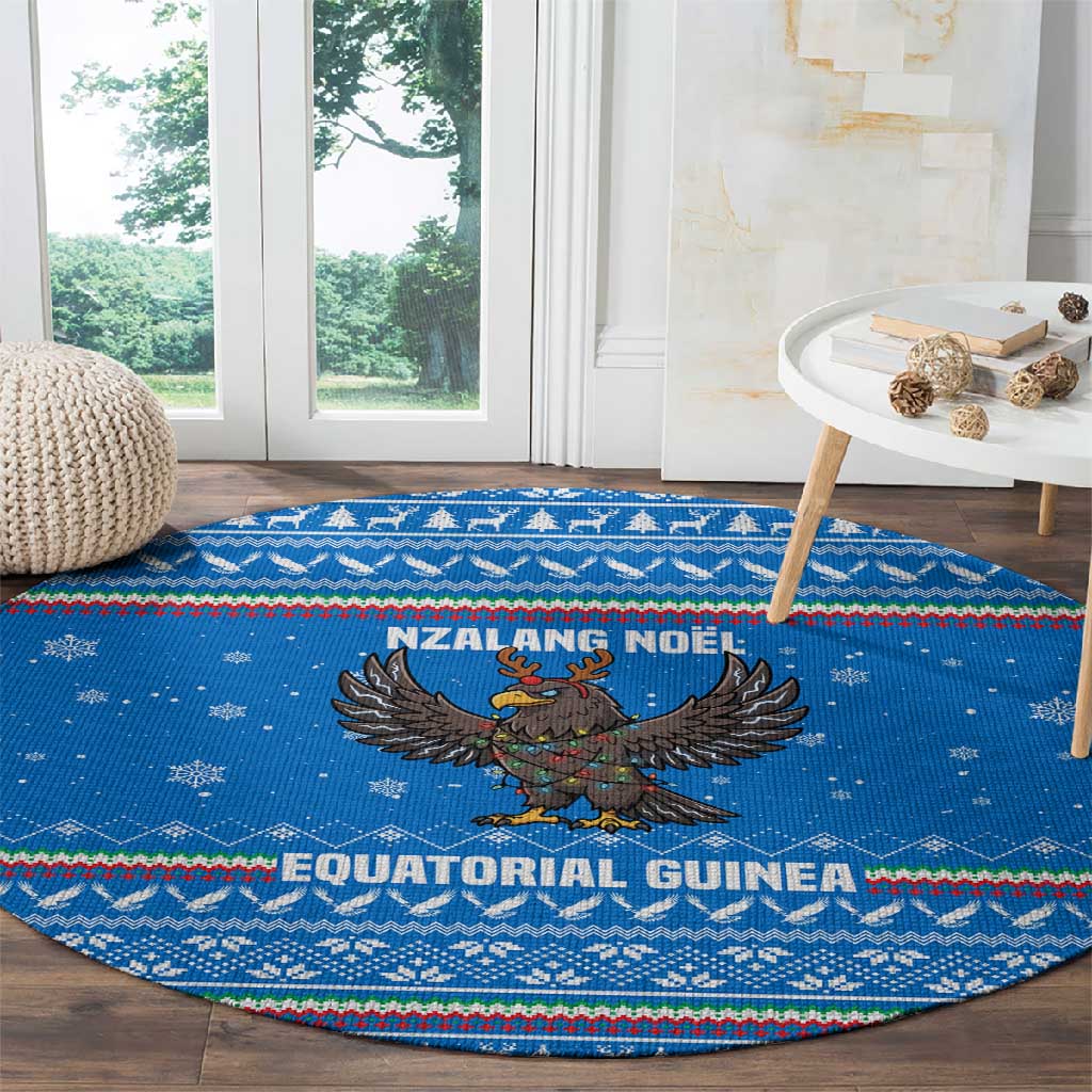 Equatorial Guinea Christmas Round Carpet Nzalang Noel Eagle Flag Snowflakes - African Pride