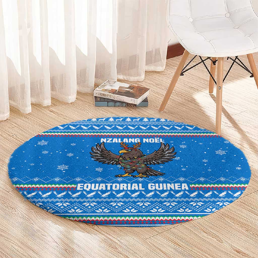 Equatorial Guinea Christmas Round Carpet Nzalang Noel Eagle Flag Snowflakes - African Pride