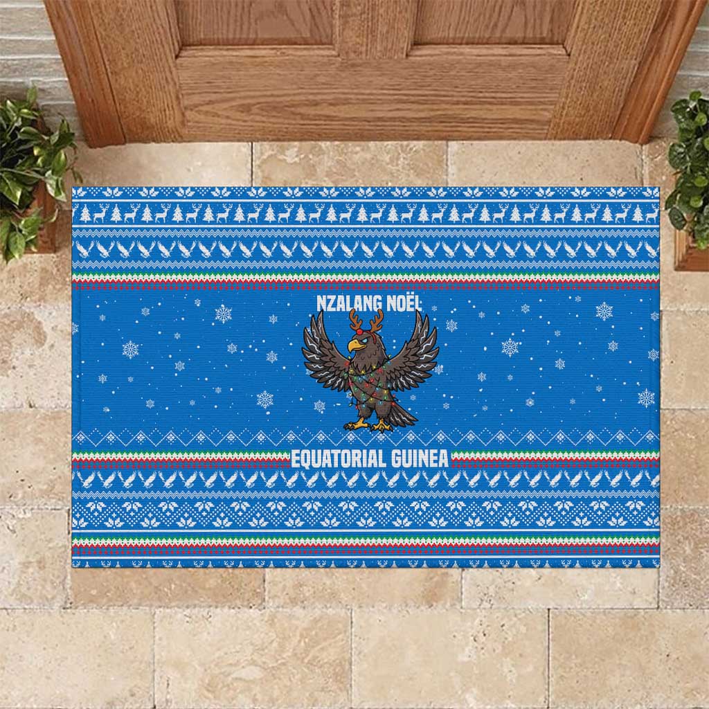 Equatorial Guinea Christmas Rubber Doormat Nzalang Noel Eagle Flag Snowflakes - African Pride