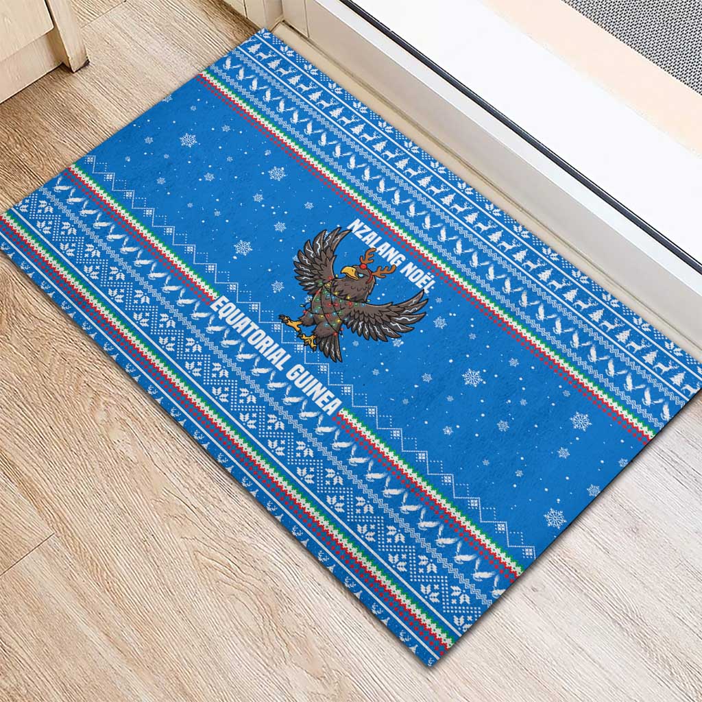 Equatorial Guinea Christmas Rubber Doormat Nzalang Noel Eagle Flag Snowflakes - African Pride