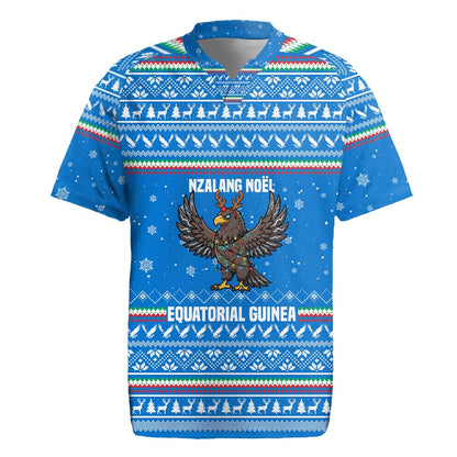 Equatorial Guinea Christmas Rugby Jersey Nzalang Noel Eagle Flag Snowflakes - African Pride