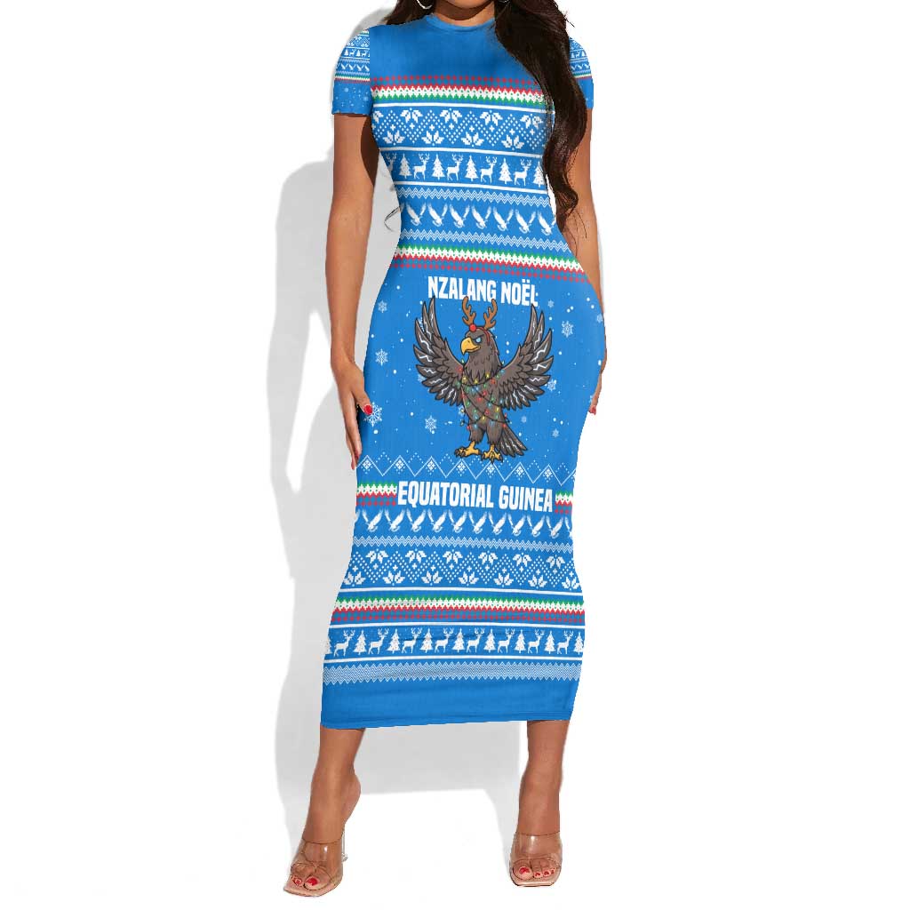 Equatorial Guinea Christmas Short Sleeve Bodycon Dress Nzalang Noel Eagle Flag Snowflakes - African Pride