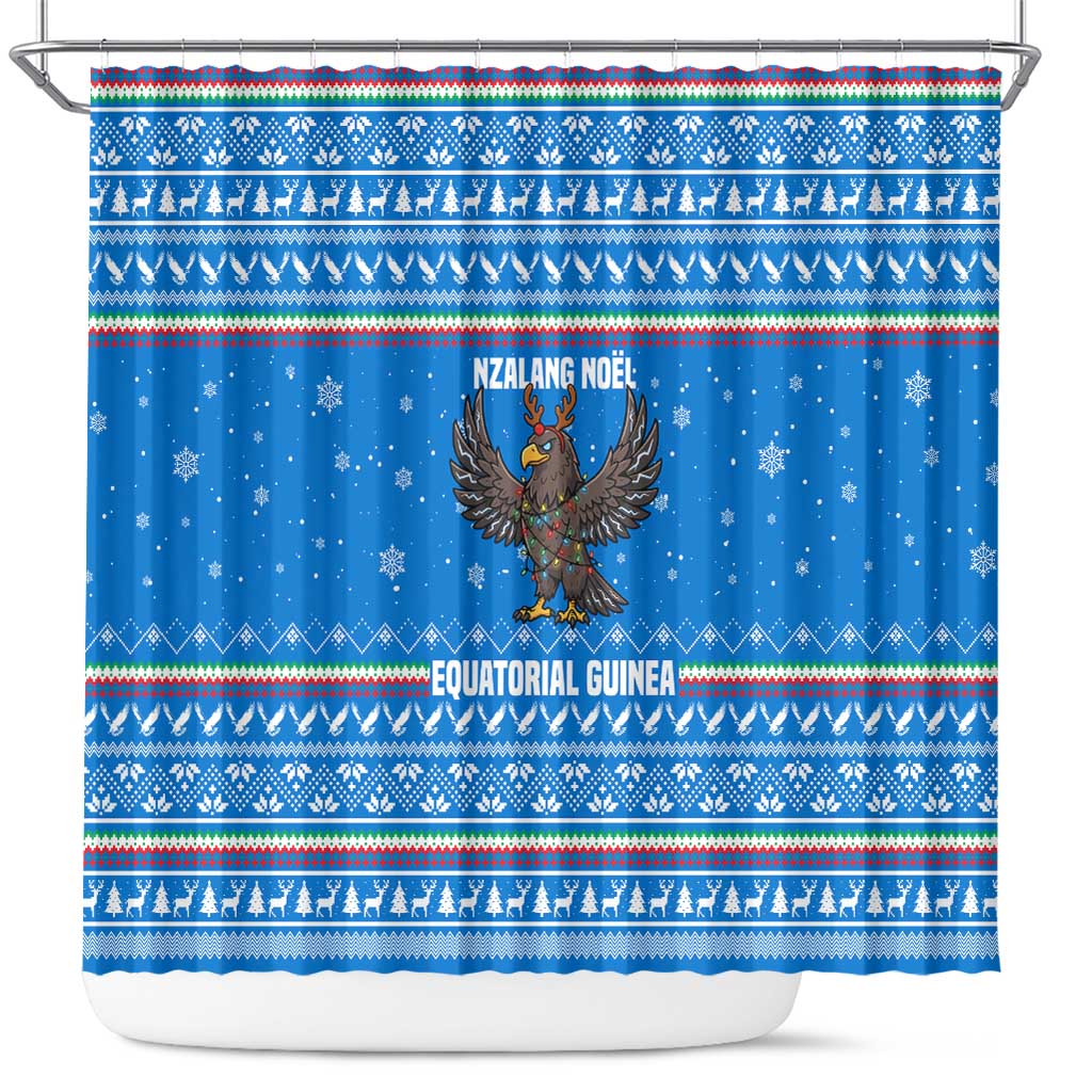 Equatorial Guinea Christmas Shower Curtain Nzalang Noel Eagle Flag Snowflakes - African Pride