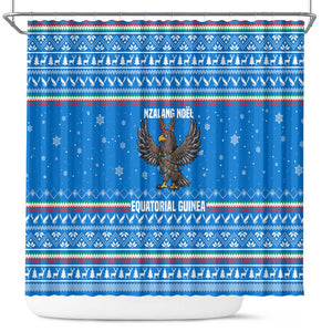Equatorial Guinea Christmas Shower Curtain Nzalang Noel Eagle Flag Snowflakes - African Pride