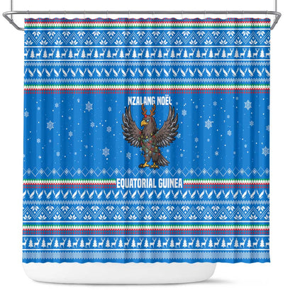 Equatorial Guinea Christmas Shower Curtain Nzalang Noel Eagle Flag Snowflakes - African Pride