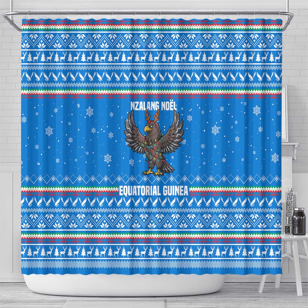 Equatorial Guinea Christmas Shower Curtain Nzalang Noel Eagle Flag Snowflakes - African Pride