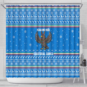 Equatorial Guinea Christmas Shower Curtain Nzalang Noel Eagle Flag Snowflakes - African Pride