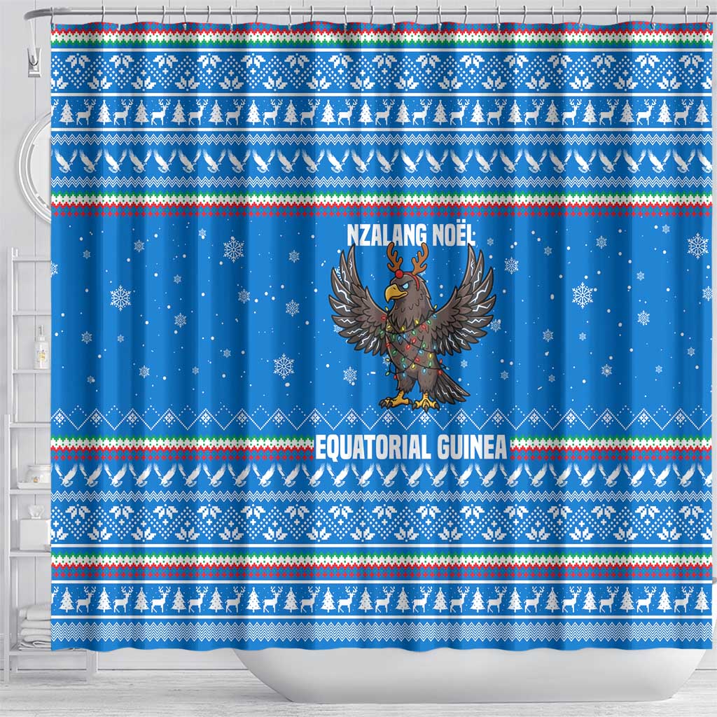 Equatorial Guinea Christmas Shower Curtain Nzalang Noel Eagle Flag Snowflakes - African Pride