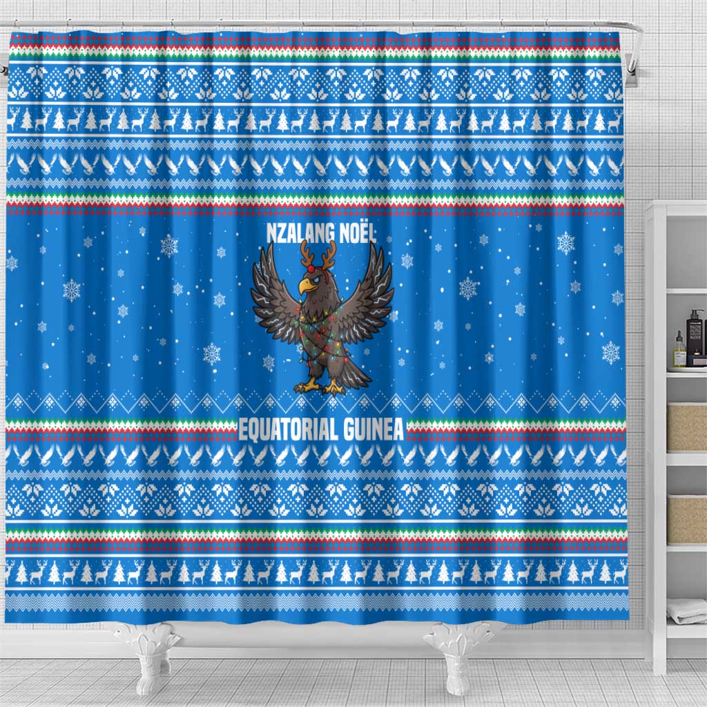 Equatorial Guinea Christmas Shower Curtain Nzalang Noel Eagle Flag Snowflakes - African Pride