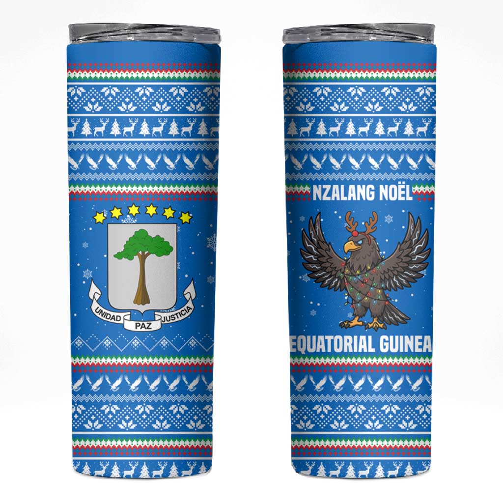 Equatorial Guinea Christmas Skinny Tumbler Nzalang Noel Eagle Flag Snowflakes - African Pride